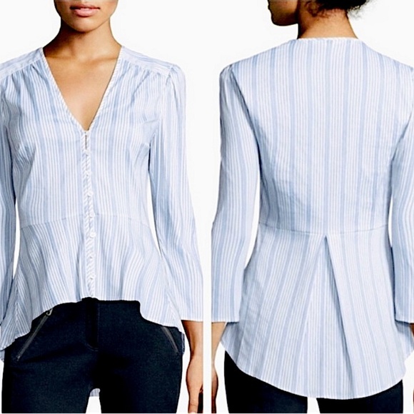 Veronica Beard Pismo Blouse White Navy Blue Stripe Coastal Nautical - Picture 14 of 14